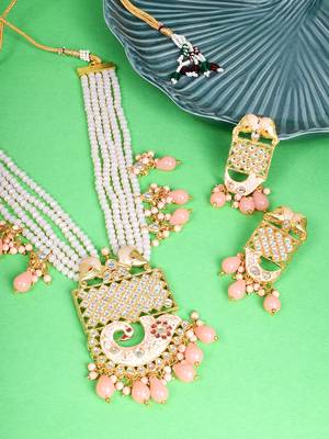 Steorra Jewels Traditional Jaipuri Peach Necklace Set For Women 1