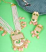 Steorra Jewels Traditional Jaipuri Peach Necklace Set For Women