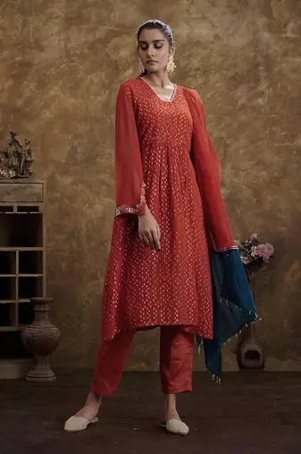 Sitaara Brick Orange Kurta Set