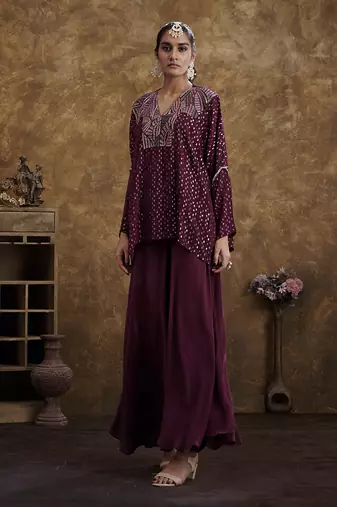 Sitaara Wine Flared Pants And Top