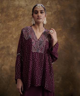 Sitaara Wine Flared Pants And Top 5
