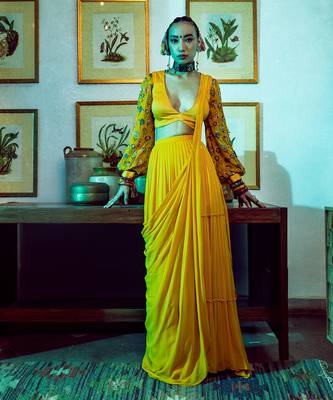 Yellow Foral Butta Print Saree 1