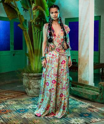Mint Green & Fuchsia Pink Saree Set 3