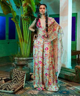 Mint Green & Fuchsia Pink Saree Set 4