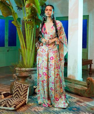 Mint Green & Fuchsia Pink Saree Set 1