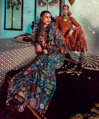Rust Floral Print Kurti Sharara Set 1