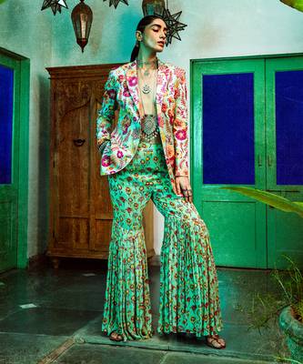 Mint Green Jaal Print Pant Set 3