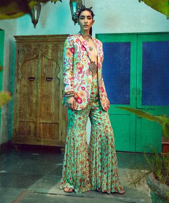 Mint Green Jaal Print Pant Set 1