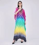 Multicoloured Python Print Embellished Silk Full Length Kaftan