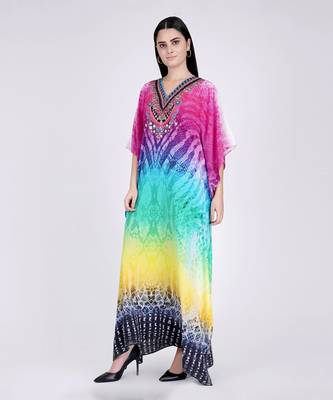 Multicoloured Python Print Embellished Silk Full Length Kaftan 3