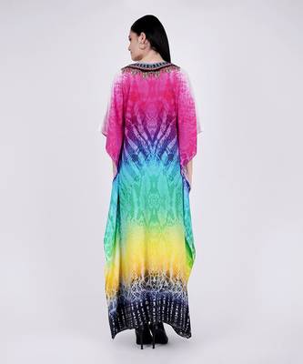 Multicoloured Python Print Embellished Silk Full Length Kaftan 5