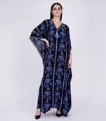 Black And Blue Embellished Silk Full Length Kaftan