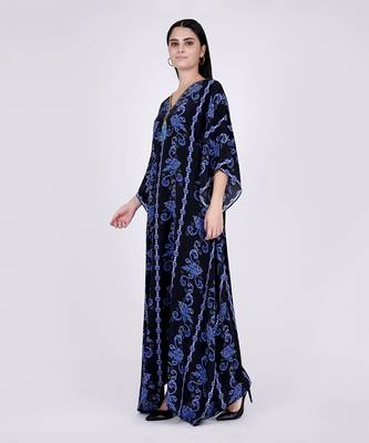 Black And Blue Embellished Silk Full Length Kaftan 2