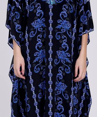 Black And Blue Embellished Silk Full Length Kaftan 4