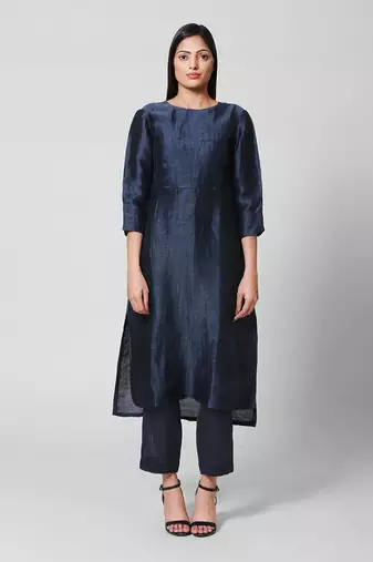 Dark Blue Embroidered Kurta Set