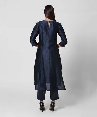 Dark Blue Embroidered Kurta Set 3