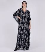 Black And White Embellished Silk Full Length Kaftan