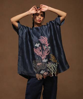 Navy Blue Linen Kurta Set 2