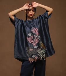 Navy Blue Linen Kurta Set