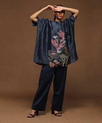 Navy Blue Linen Kurta Set 1