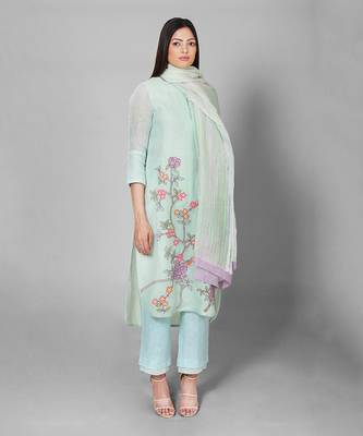 Sea Green Applique Embroidered Kurta Set 1