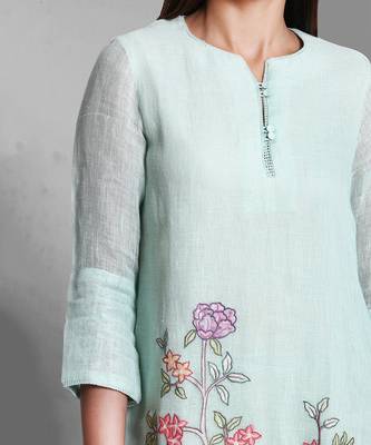Sea Green Applique Embroidered Kurta Set 2