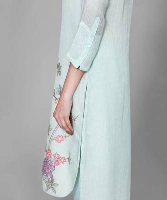 Sea Green Applique Embroidered Kurta Set 3