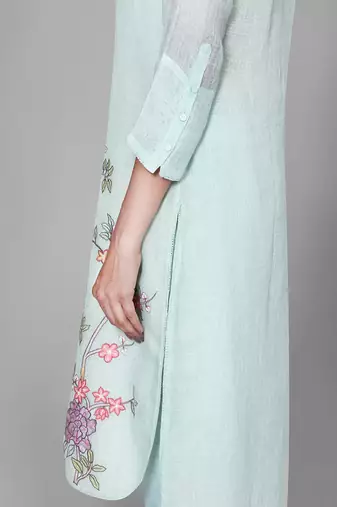 Sea Green Applique Embroidered Kurta Set