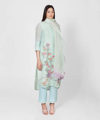 Sea Green Applique Embroidered Kurta Set 5