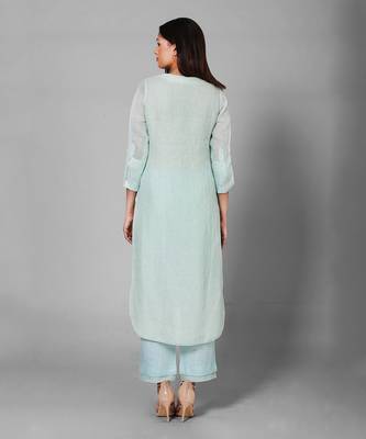 Sea Green Applique Embroidered Kurta Set 6