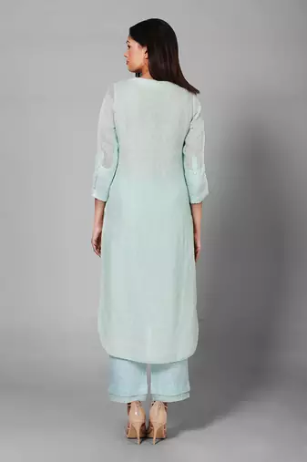 Sea Green Applique Embroidered Kurta Set