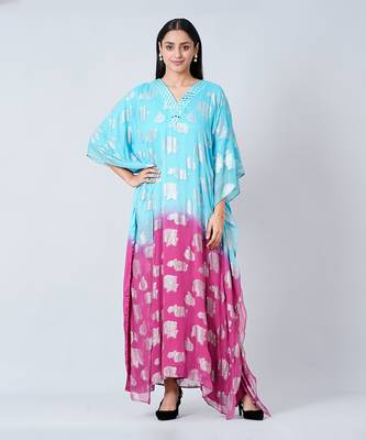 Blue And Magenta Ombre Full Length Kaftan 1