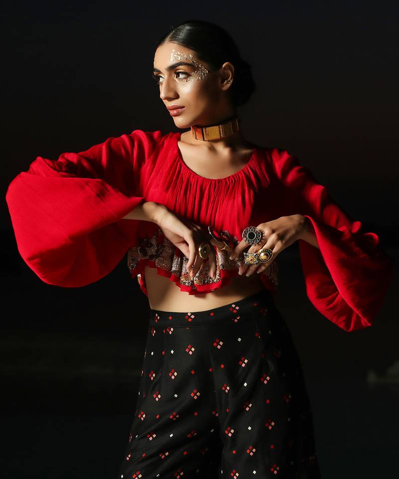 Ameera Romantic Red Bohemian Top