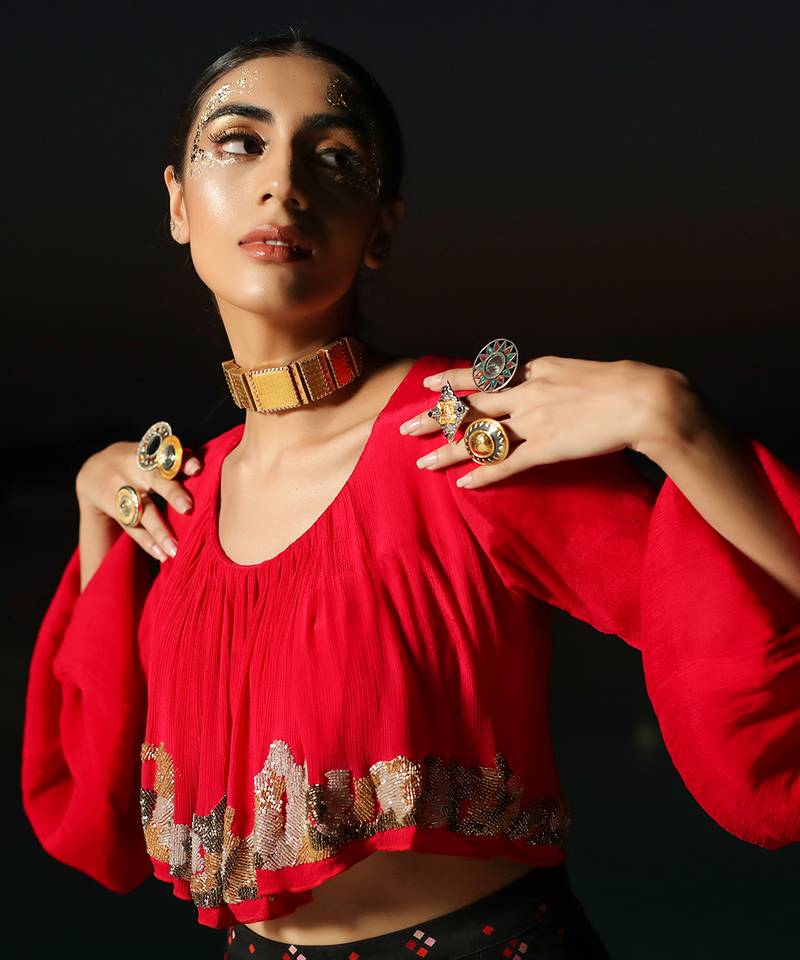 Ameera Romantic Red Bohemian Top