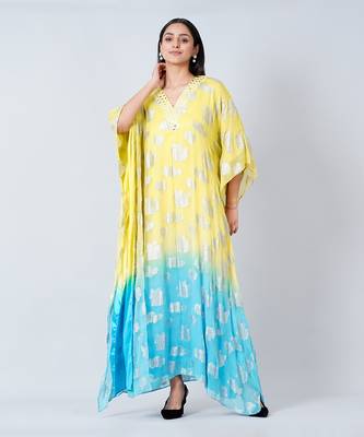 Yellow And Blue Ombre Full Length Kaftan 2