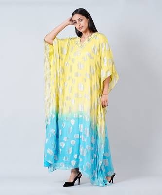 Yellow And Blue Ombre Full Length Kaftan 3