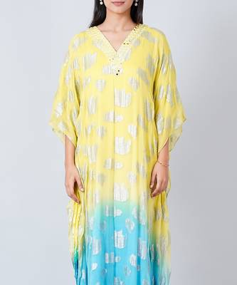 Yellow And Blue Ombre Full Length Kaftan 5