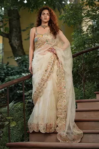Bageecha Shwet Aur Rangeen Saree