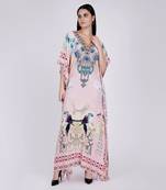 Pink Embellished Silk Full Length Kaftan
