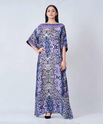 Blue Animal Print Embroidered Full Length Kaftan 2