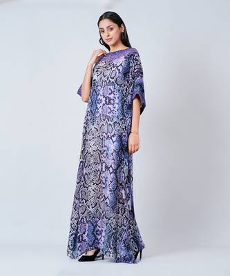 Blue Animal Print Embroidered Full Length Kaftan 3