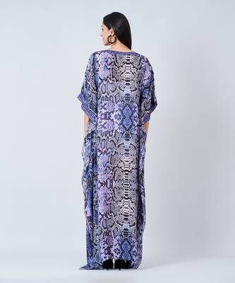 Blue Animal Print Embroidered Full Length Kaftan 4