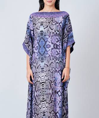 Blue Animal Print Embroidered Full Length Kaftan 5
