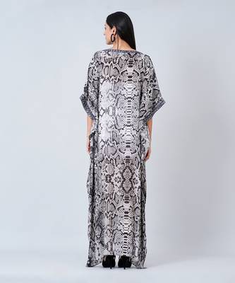 Grey Animal Print Embroidered Full Length Kaftan 3