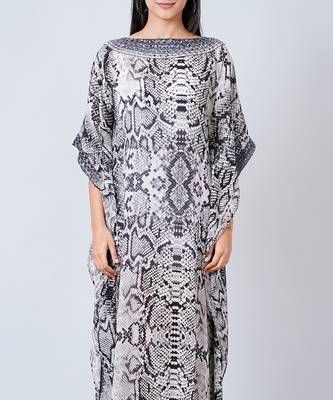 Grey Animal Print Embroidered Full Length Kaftan 4