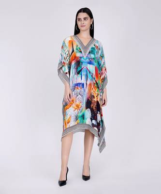 Blue And Orange Abstract Mid Length Kaftan 1