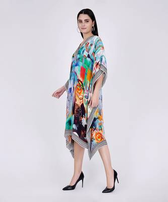 Blue And Orange Abstract Mid Length Kaftan 2