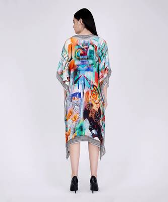 Blue And Orange Abstract Mid Length Kaftan 3
