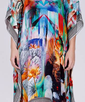 Blue And Orange Abstract Mid Length Kaftan 4
