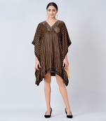 Beige Crystal Embellished Houndstooth Silk Velvet Tunic